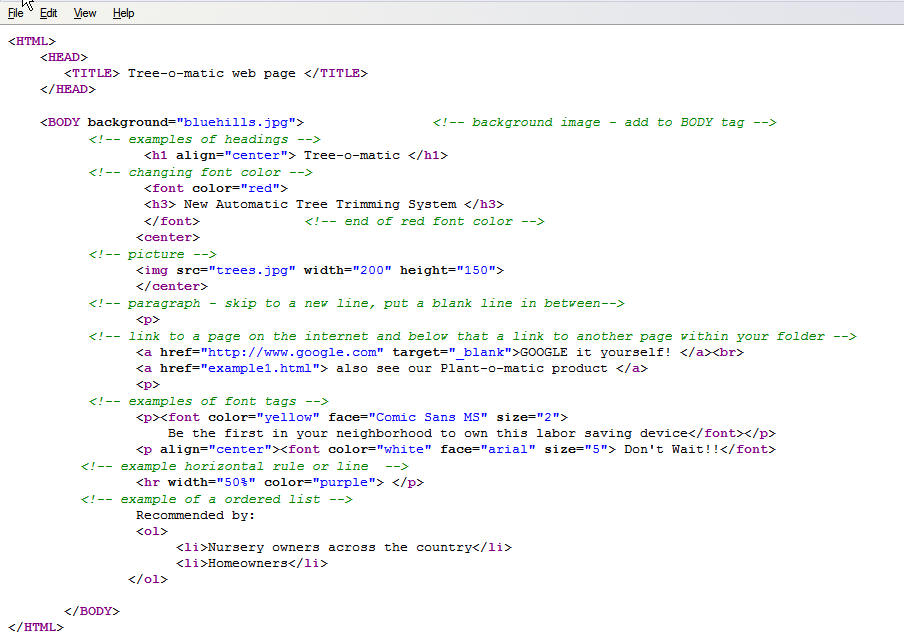 Html Code Text Example